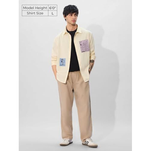 The Souled Store Official Peanuts Joe Cool Men And Boys Long Sleeve Collared Neck Button Down Linen Relaxed Fit Check Shirts