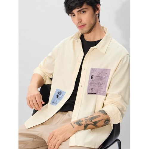 The Souled Store Official Peanuts Joe Cool Men And Boys Long Sleeve Collared Neck Button Down Linen Relaxed Fit Check Shirts