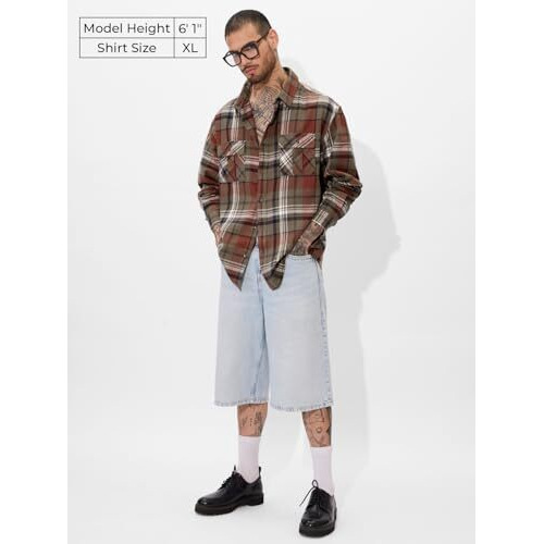 The Souled Store Plaid Originals Brown, Rust, Black Men And Boys Long Sleeve Collared Neck Regular Fit Cotton Button Down Utility Shirt