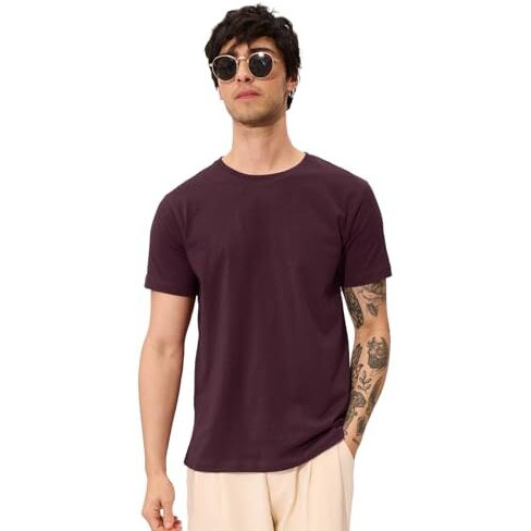 The Souled Store Official Solids Dark Red Men And Boys Short Sleeve Round Neck Graphic Printed Regular Fit Cotton T-Shirts