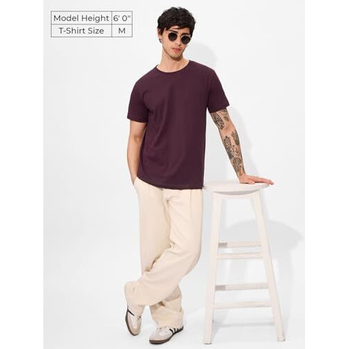 The Souled Store Official Solids Dark Red Men And Boys Short Sleeve Round Neck Graphic Printed Regular Fit Cotton T-Shirts