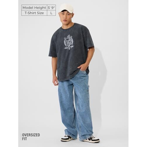 The Souled Store Official House Of Dragon Originals Logo Oversized T-Shirt For Men Boys Cotton Casual Half Sleeves Baggy Loose Fit Drop Shoulder Round Neck Grey