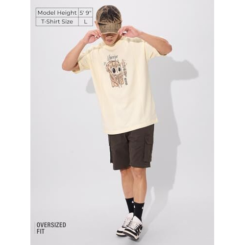 The Souled Store Warrior Soul Men And Boys Short Sleeves Round Neck Yellow Graphic Printed Cotton Oversized T-Shirts