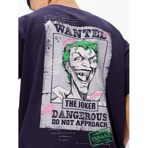 The Souled Store Official X-Joker Originals Wanted Oversized T-Shirt For Men Boys Cotton Casual Half Sleeves Baggy Loose Fit Drop Shoulder Round Neck Purple