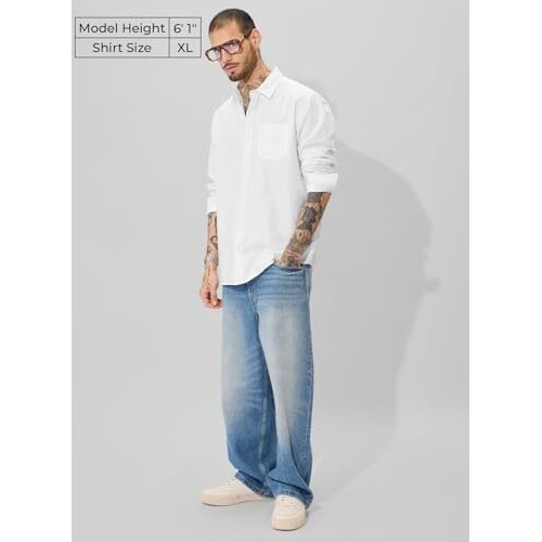 The Souled Store Solids Pearl White Men And Boys Collared Neck Long Sleeve Button Front Regular Fit Cotton Linen Shirts Solid Shirts Casual Button-Down Full Sleeve Casual Workwear Fashionable Stylish