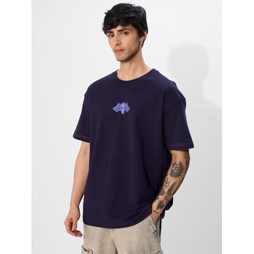 The Souled Store Official Marvel Venom Symbiote Oversized T-Shirt For Men Boys Cotton Casual Half Sleeves Baggy Loose Fit Drop Shoulder Round Neck Navy Blue