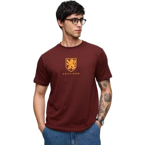 The Souled Store Harry Potter Gryffindor Men And Boys Round Neck Maroon Graphic Printed Regular Fit Cotton T-Shirts