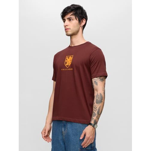 The Souled Store Harry Potter Gryffindor Men And Boys Round Neck Maroon Graphic Printed Regular Fit Cotton T-Shirts