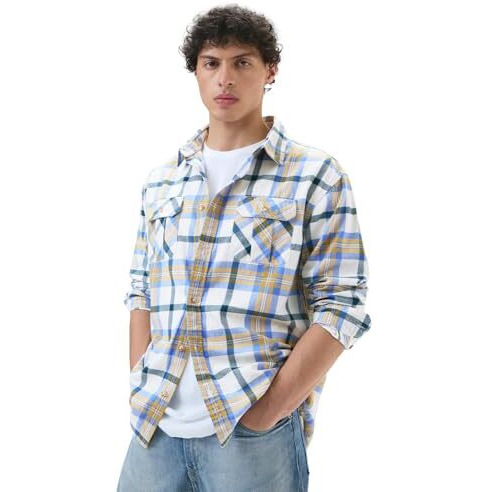 The Souled Store Plaid Sailor Men And Boys Long Sleeves Collared Neck Button Front White Cotton Regular Fit Utility Shirts