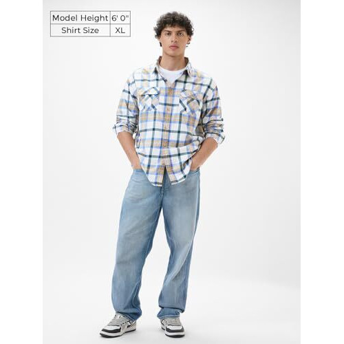 The Souled Store Plaid Sailor Men And Boys Long Sleeves Collared Neck Button Front White Cotton Regular Fit Utility Shirts