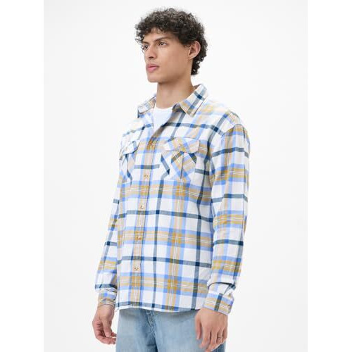 The Souled Store Plaid Sailor Men And Boys Long Sleeves Collared Neck Button Front White Cotton Regular Fit Utility Shirts
