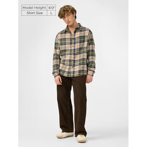 The Souled Store Plaid Shirt Mustard Men And Boys Long Sleeves Collared Neck Button Front Regular Fit Cotton Utility Shirts
