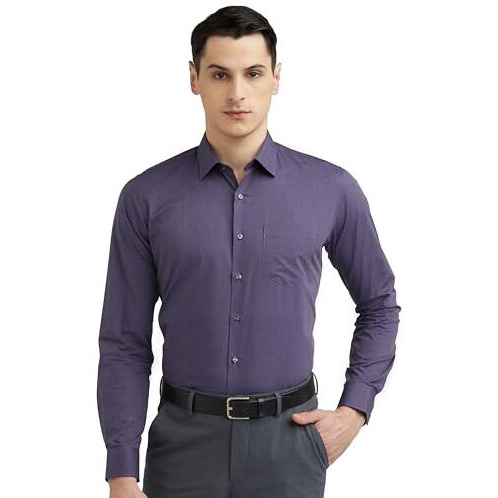 Van Heusen Men's Cotton Slim Fit Shirt (Vhsffslb673070_Dark Purple)