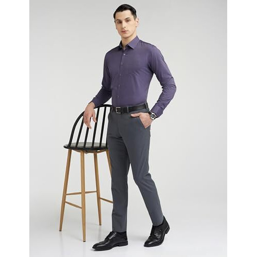 Van Heusen Men's Cotton Slim Fit Shirt (Vhsffslb673070_Dark Purple)