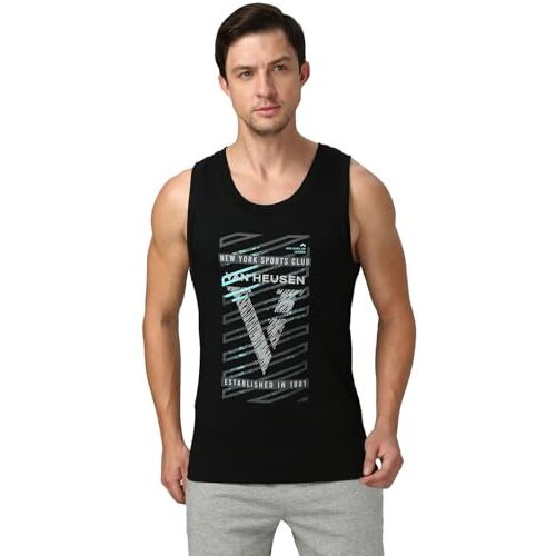 Van Heusen Men's Letter Print Regular Fit Vest (70021_Black V