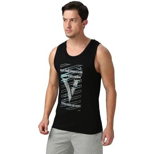 Van Heusen Men's Letter Print Regular Fit Vest (70021_Black V