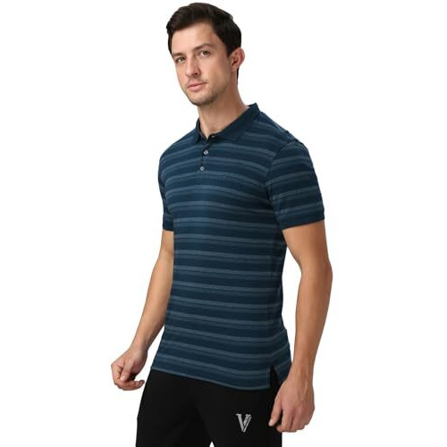 Van Heusen Men's Striped Regular Fit Polo Shirt (60063_Navy