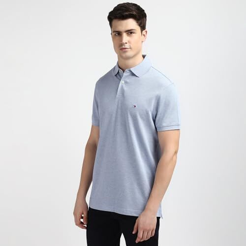 Tommy Hilfiger Men Blue Solid Polo Collar Short Sleeves T-Shirt
