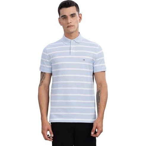 Tommy Hilfiger Striped Regular-Fit Cotton Polo T-Shirt Breezy Blue