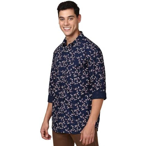 Allen Solly Cotton Men's Slim Fit Shirt (Assfqspby05605_Navy, 40