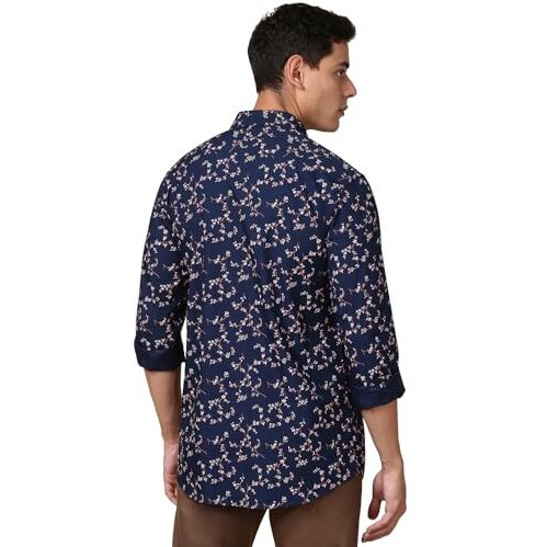 Allen Solly Cotton Men's Slim Fit Shirt (Assfqspby05605_Navy, 40
