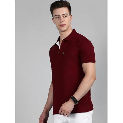 Lux Cozi Men's Regular Fit Polo Neck Half Sleeve Solid Casual T-Shirt With Chest Pocket For Casual Wear_Cozi_2122_Mrn_Sgn_Xl_2Pc