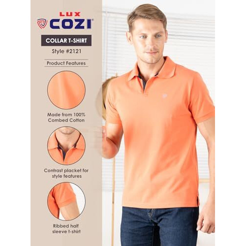 Lux Cozi Men's Pack Of 1 Apricat Regular Fit Polo Neck Half Sleeve Solid Casual T-Shirt_Cozi_2121_Polo_Aprcat_Xl_1Pc
