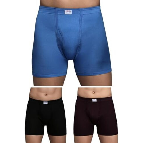 Lux Parker Men's Pure Cotton Modern Solid (Pack Of 3) Long_Trunk_Ie_Col_3Pc_Assorted