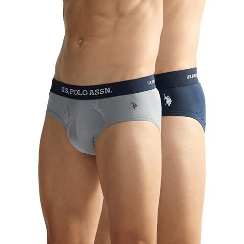 U.S. Polo Assn. Men's Cotton Blend Classic Solid Briefs (Pack Of 2) (Oeb11-P2_Navy-Weathervane