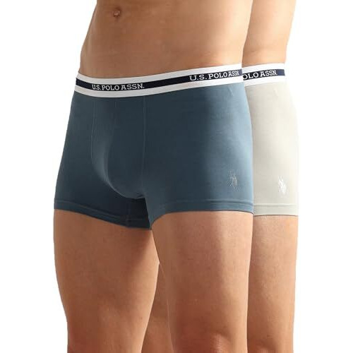 U.S. Polo Assn. Men's Cotton Blend Classic Solid Trunks (Pack Of 2) (Oet09-Gg0-P2_Fog Teal Grey