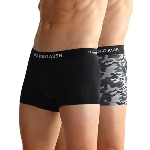 U.S. Polo Assn. Men's Cotton Blend Classic Solid Trunks (Pack Of 2) (Oet10-002-P2_Camo Black