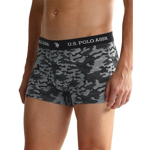 U.S. Polo Assn. Men's Cotton Blend Classic Solid Trunks (Pack Of 2) (Oet10-002-P2_Camo Black
