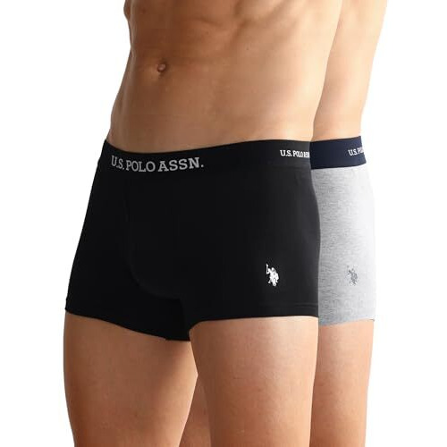 U.S. Polo Assn. Men's Cotton Blend Classic Solid Trunks (Pack Of 2) (Oet11-Zg0-P2_Black-Grey Melange