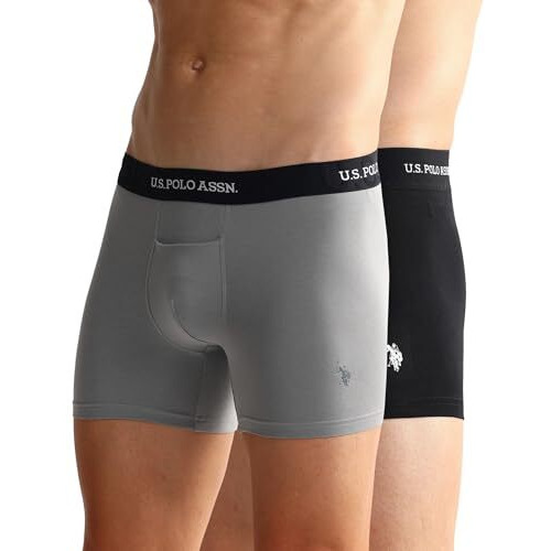 U.S. Polo Assn. Men's Cotton Blend Classic Solid Trunks (Pack Of 2) (Oet12-Gz0-P2_Grey-Black