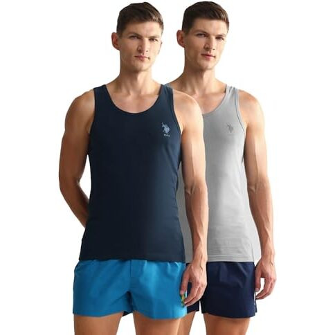 U.S. Polo Assn. Men's Cotton Solid Regular Fit Vest (Oev05-P2_Grey-Navy, Xl