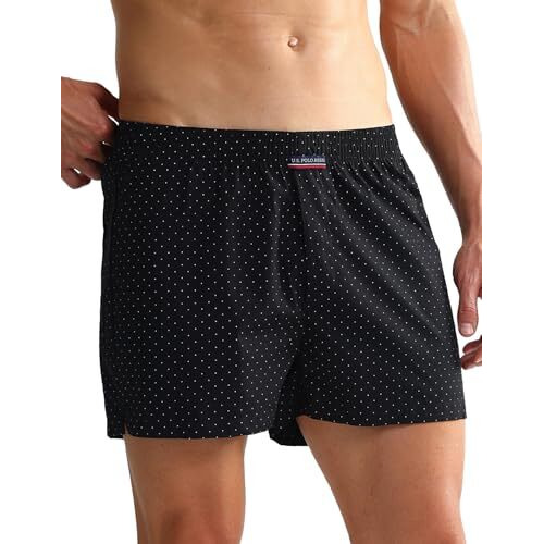 U.S. Polo Assn. Men's Cotton Blend Classic Solid Boxer Shorts (Pack Of 2) (Oex05-P2_Polka Dot Black