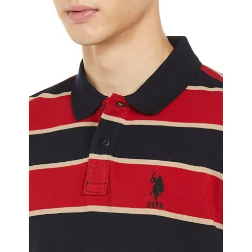 U.S. Polo Assn. Men's Horizontal Striped Slim Fit Cotton Polo Shirt (Ts024B_Red_M)