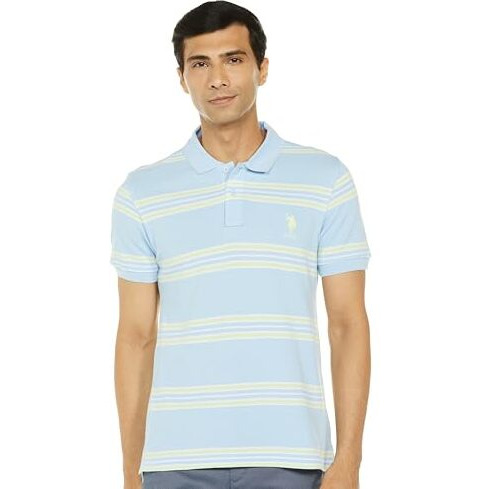 U.S. Polo Assn. Men's Horizontal Striped Slim Fit Cotton Polo Shirt (Ts025C_Lt. Blue_S)