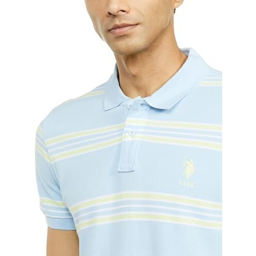 U.S. Polo Assn. Men's Horizontal Striped Slim Fit Cotton Polo Shirt (Ts025C_Lt. Blue_S)