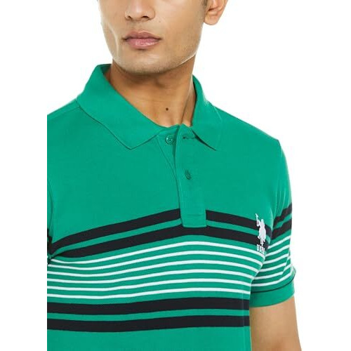 U.S. Polo Assn. Men's Horizontal Striped Slim Fit Cotton Polo Shirt (Ts028D_Me. Green_L)