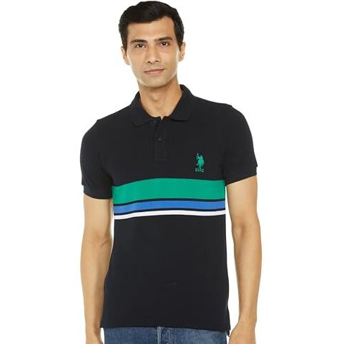 U.S. Polo Assn. Men's Horizontal Striped Slim Fit Cotton Polo Shirt (Ts029A_Navy_M)