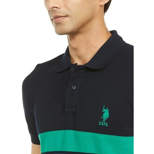 U.S. Polo Assn. Men's Horizontal Striped Slim Fit Cotton Polo Shirt (Ts029A_Navy_M)