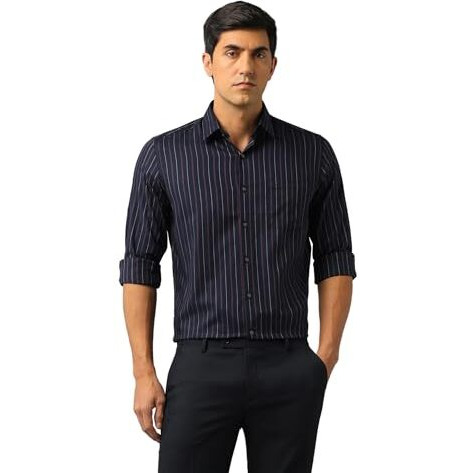 Arrow Men's Striped Slim Fit Shirt (Araeosh1957_Dark Blue