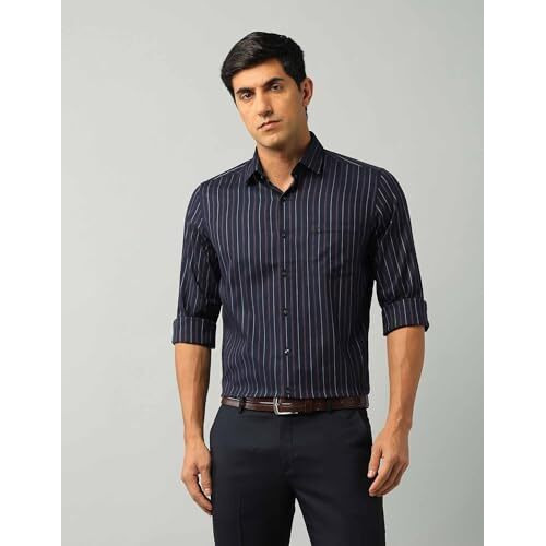 Arrow Men's Striped Slim Fit Shirt (Araeosh1957_Dark Blue
