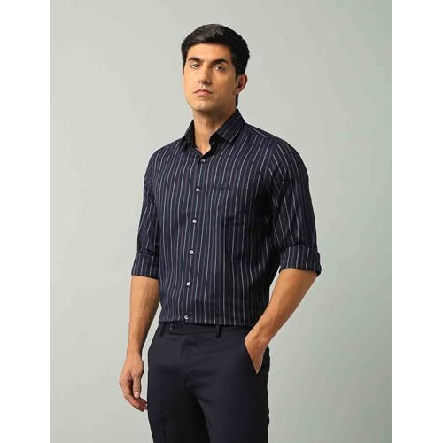 Arrow Men's Striped Slim Fit Shirt (Araeosh1957_Dark Blue