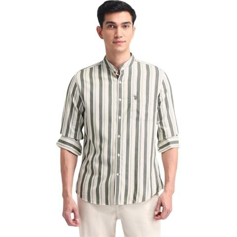 U.S. Polo Assn. Denim Co. Men's Striped Slim Fit Shirt (Udshtfx0325_Olive