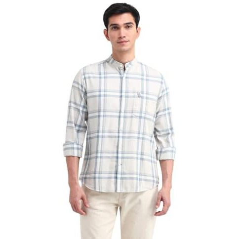 U.S. Polo Assn. Denim Co. Men's Checkered Slim Fit Shirt (Udshtfx0327_Beige