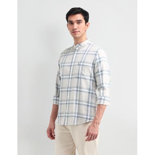 U.S. Polo Assn. Denim Co. Men's Checkered Slim Fit Shirt (Udshtfx0327_Beige