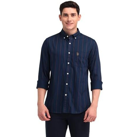 U.S. Polo Assn. Men's Striped Tailored Fit Shirt (Usshtfx0580_Navy