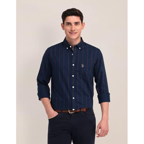 U.S. Polo Assn. Men's Striped Tailored Fit Shirt (Usshtfx0580_Navy